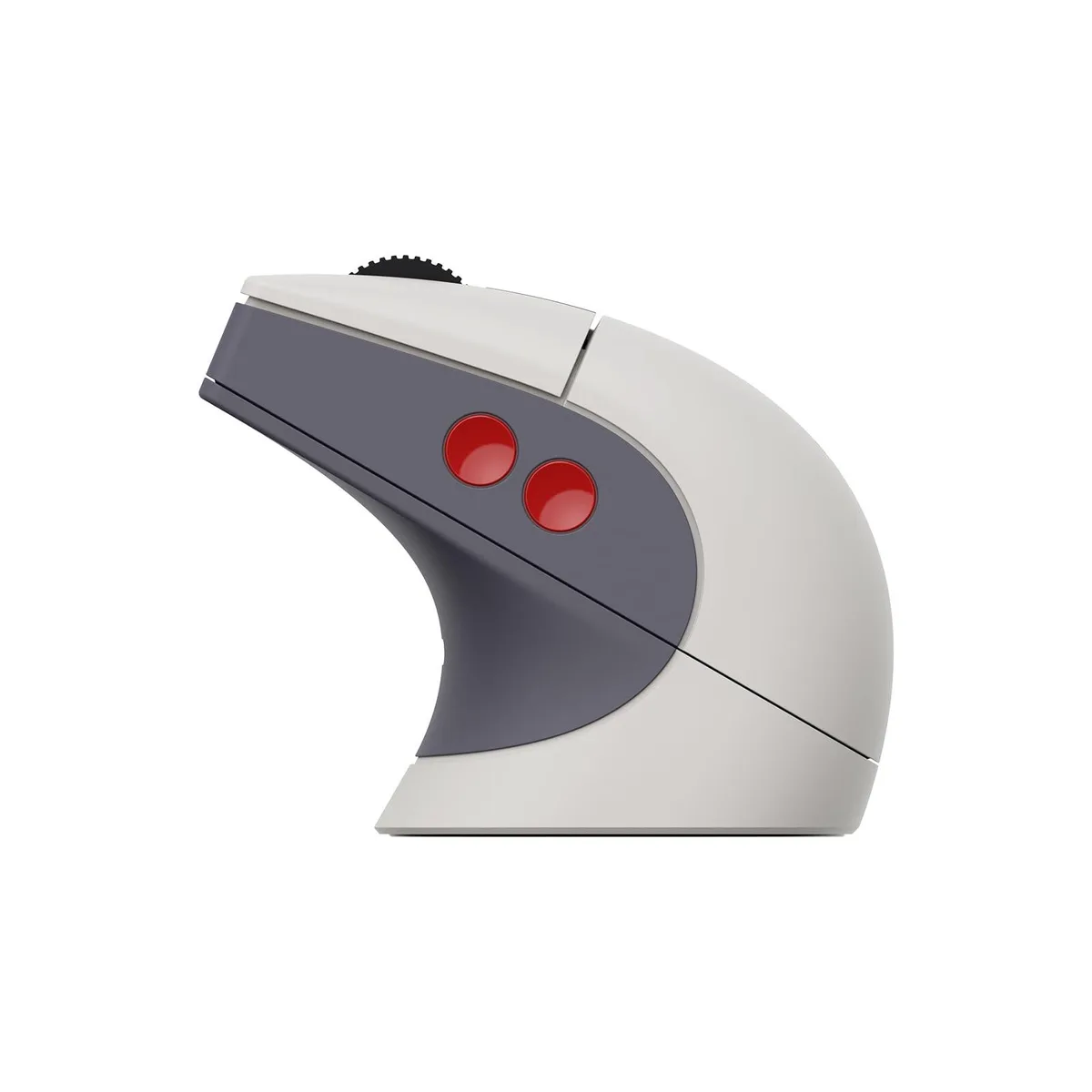 Black right-handed gaming mouse with angular shape and matching charging dock