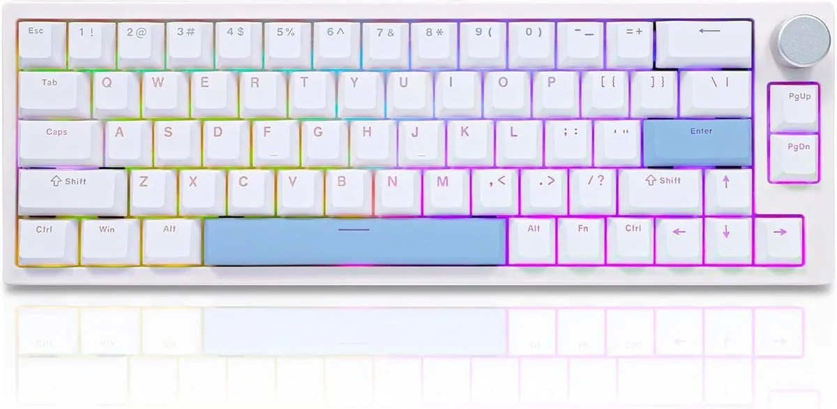 White compact 65 percent gaming keyboard with magnetic switches and a side knob