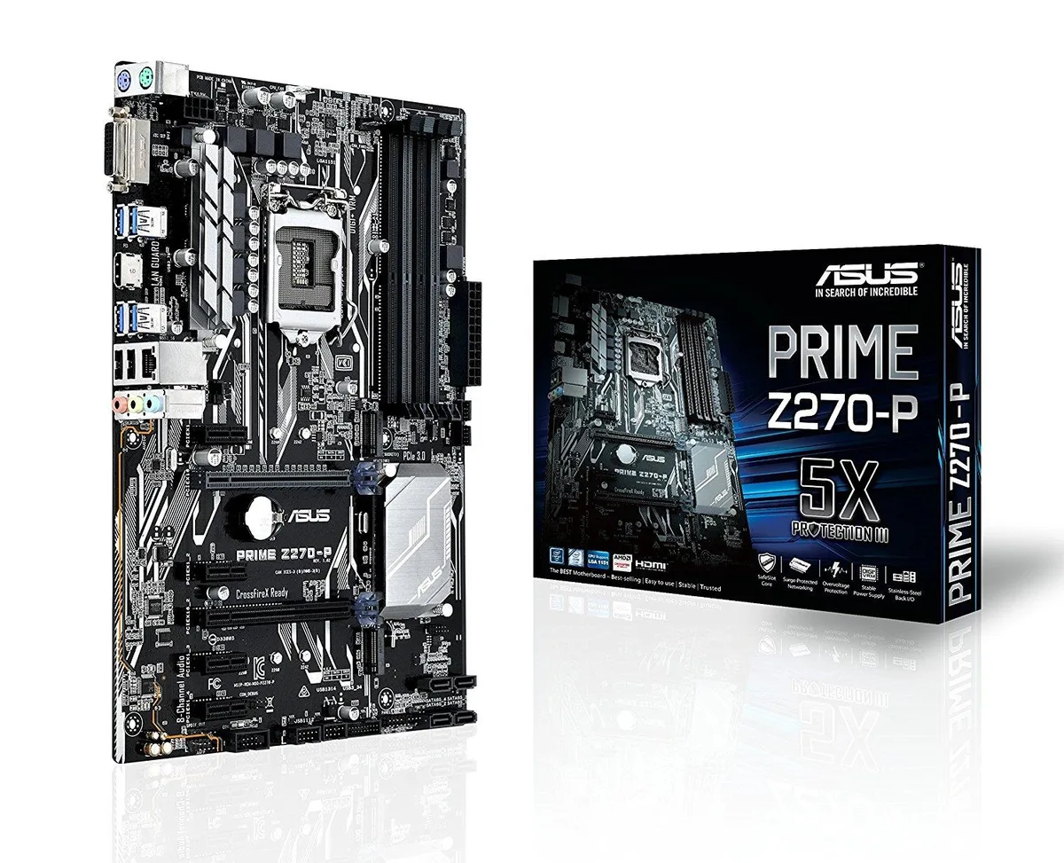 ATX motherboard with black PCB, silver heatsinks, HDMI and DVI ports, four memory slots, dual M.2 slots