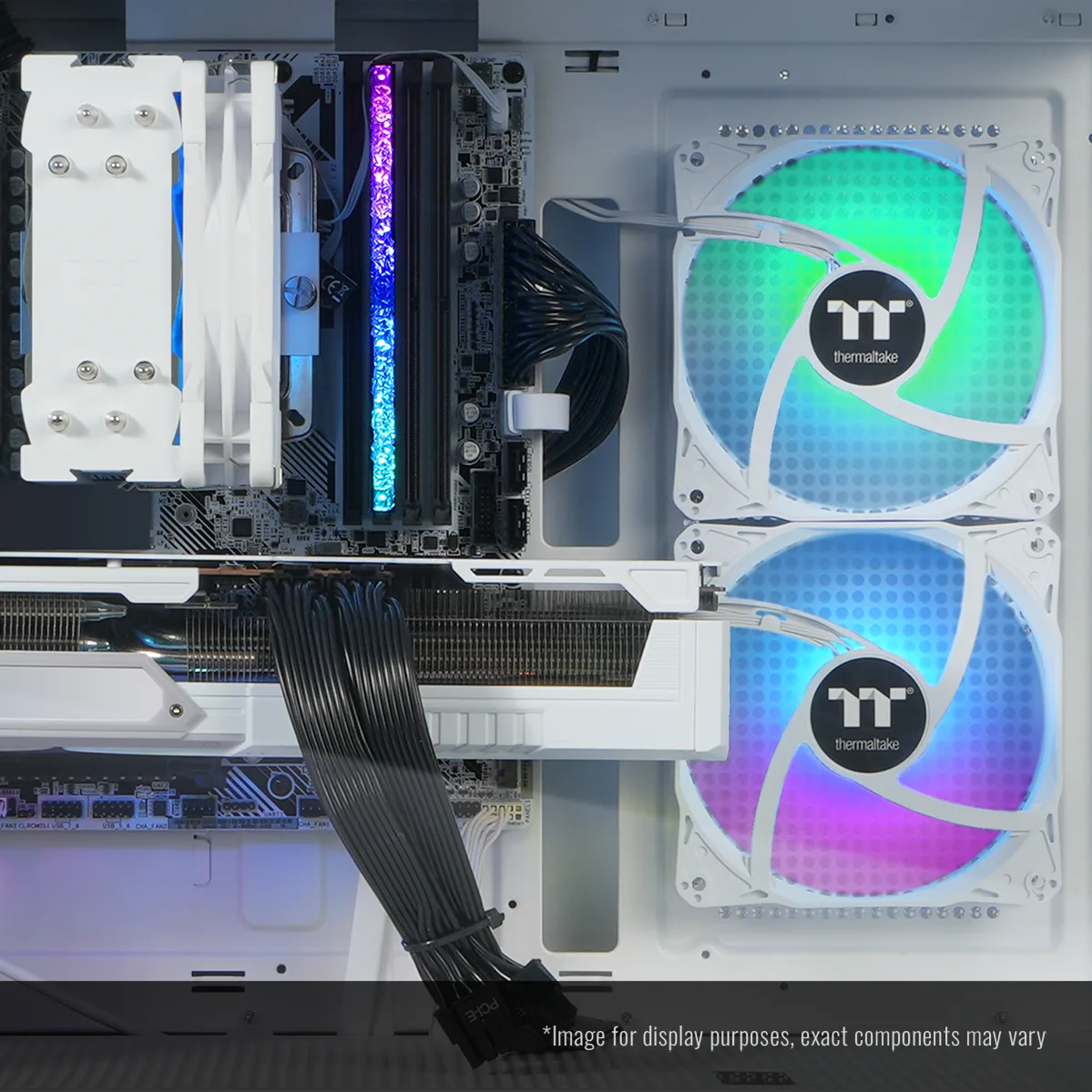 White mid-tower gaming desktop with tempered glass side panel