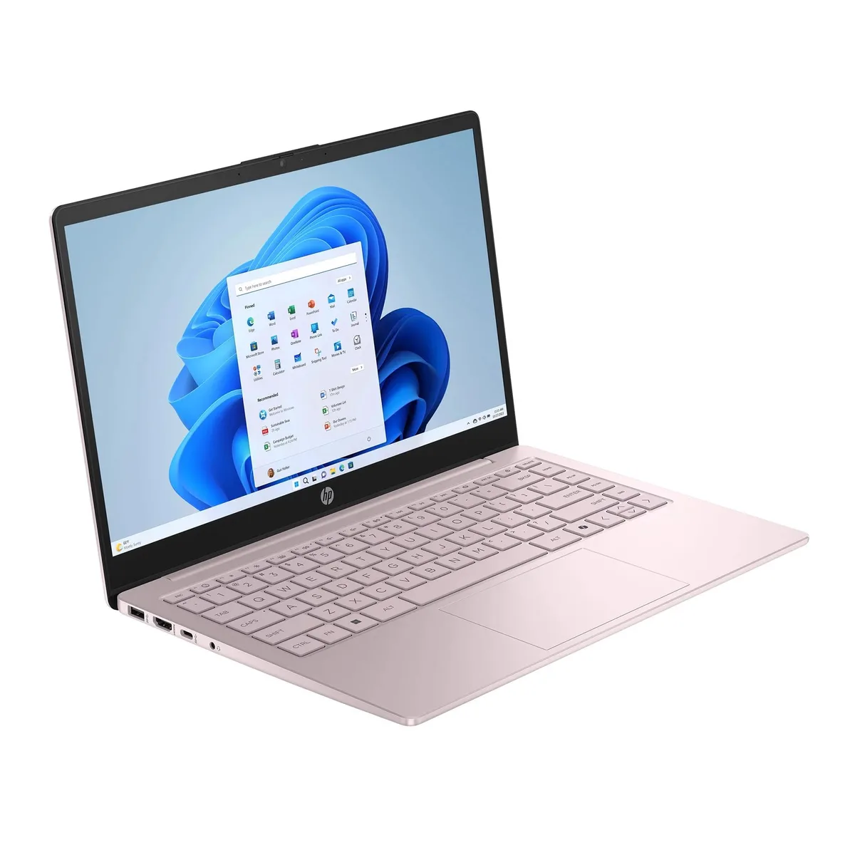 Tranquil pink 14 inch HP laptop closed view