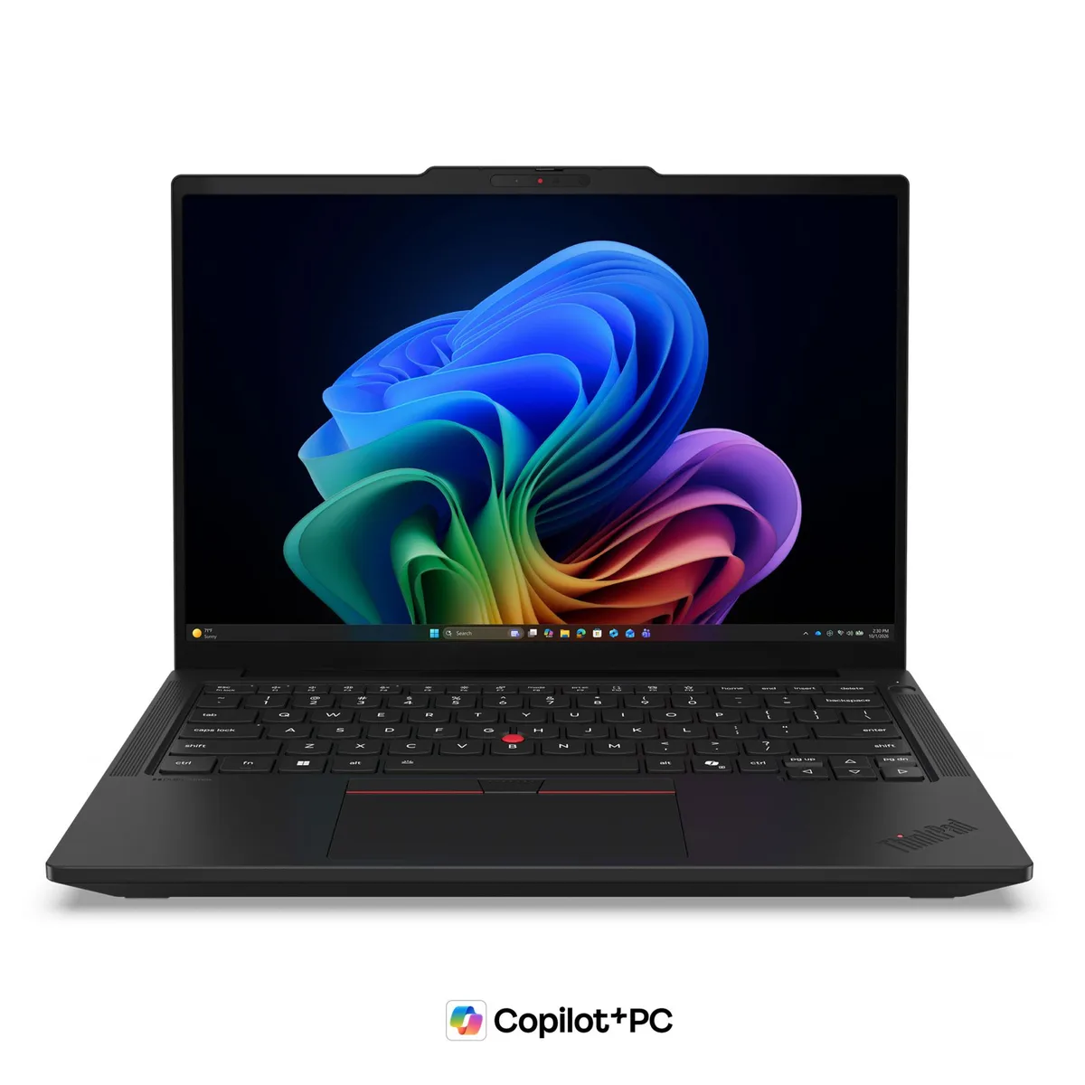 Black 14 inch ThinkPad T14 Gen 7 AMD laptop closed on a plain surface
