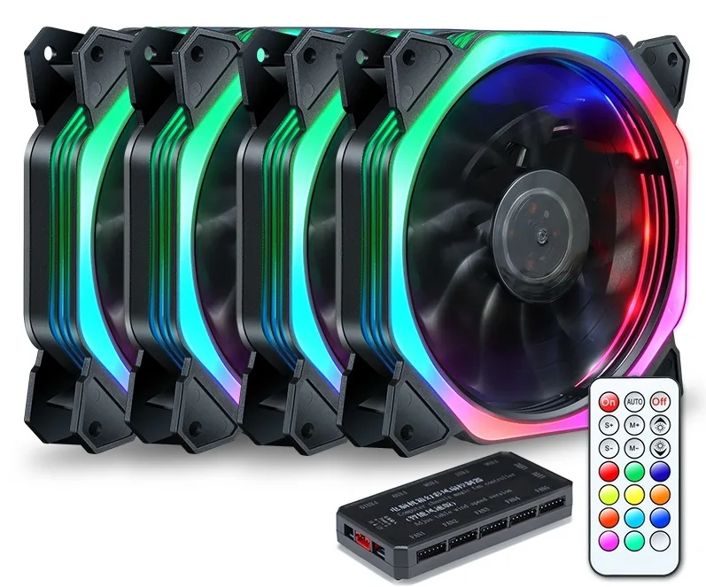 SXDOOL SXDOOL 4×120 mm PWM RGB case fan kit with remote — 商品写真