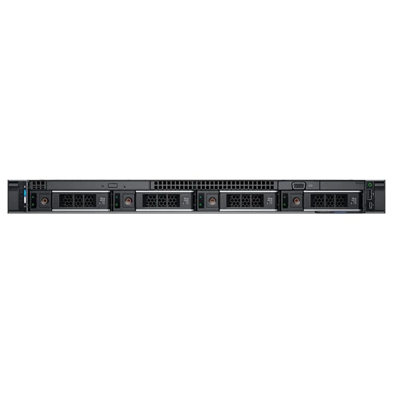 Silver 1U rack server front with four 3.5 inch drive bays and bezel removed