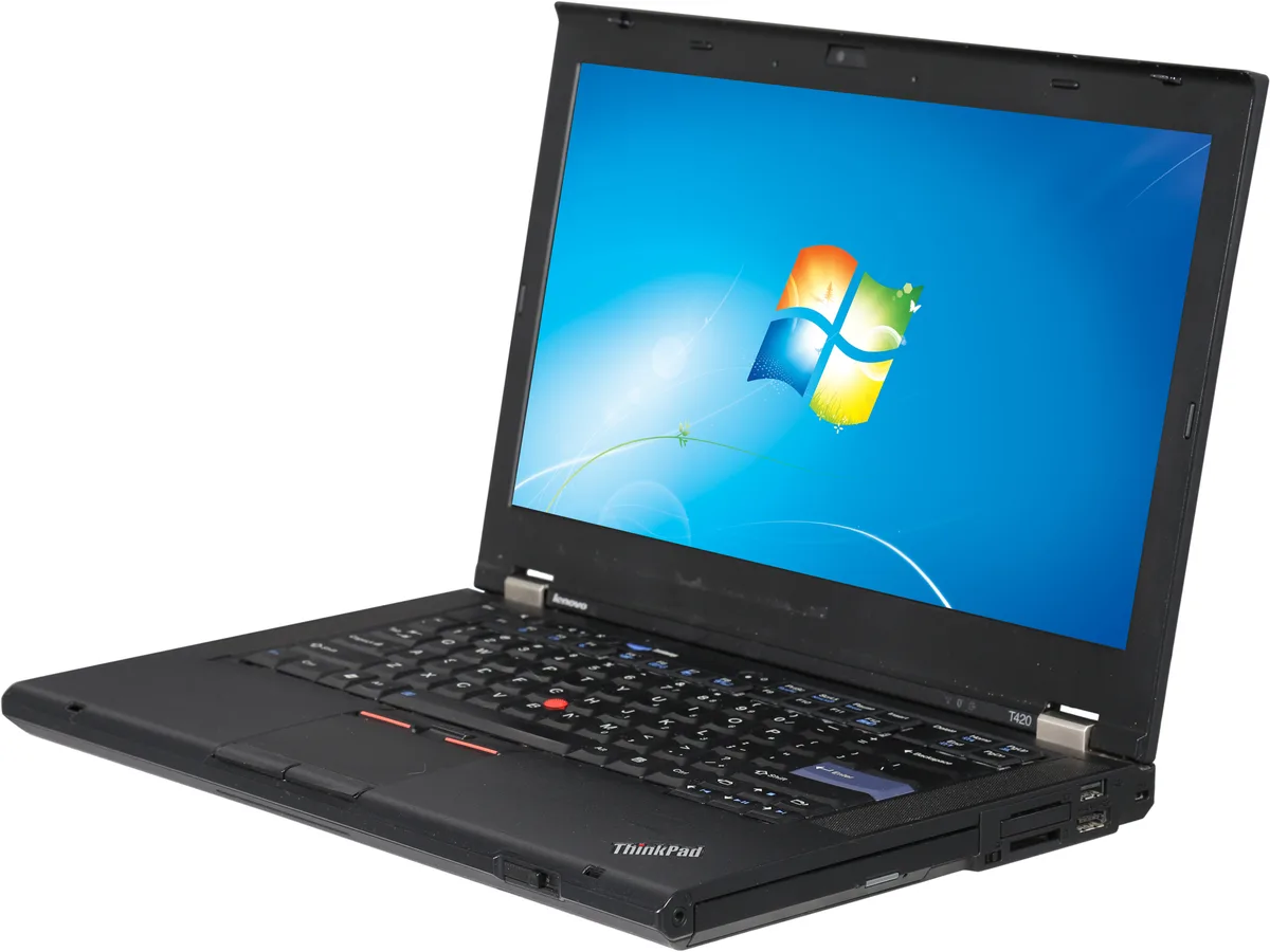 Black 14.1 inch ThinkPad T420 laptop, matte non-touch screen, DVD drive, UltraNav trackpoint