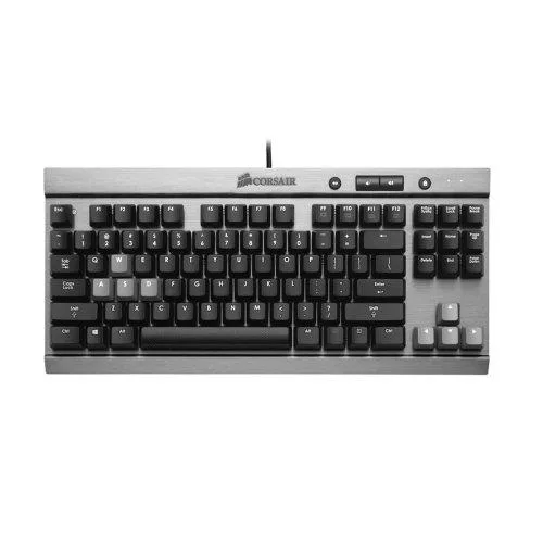 Compact tenkeyless mechanical gaming keyboard with black chassis and red backlighting