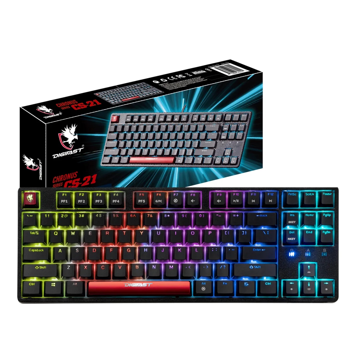 Black tenkeyless mechanical keyboard with Cherry MX Blue switches and RGB lighting