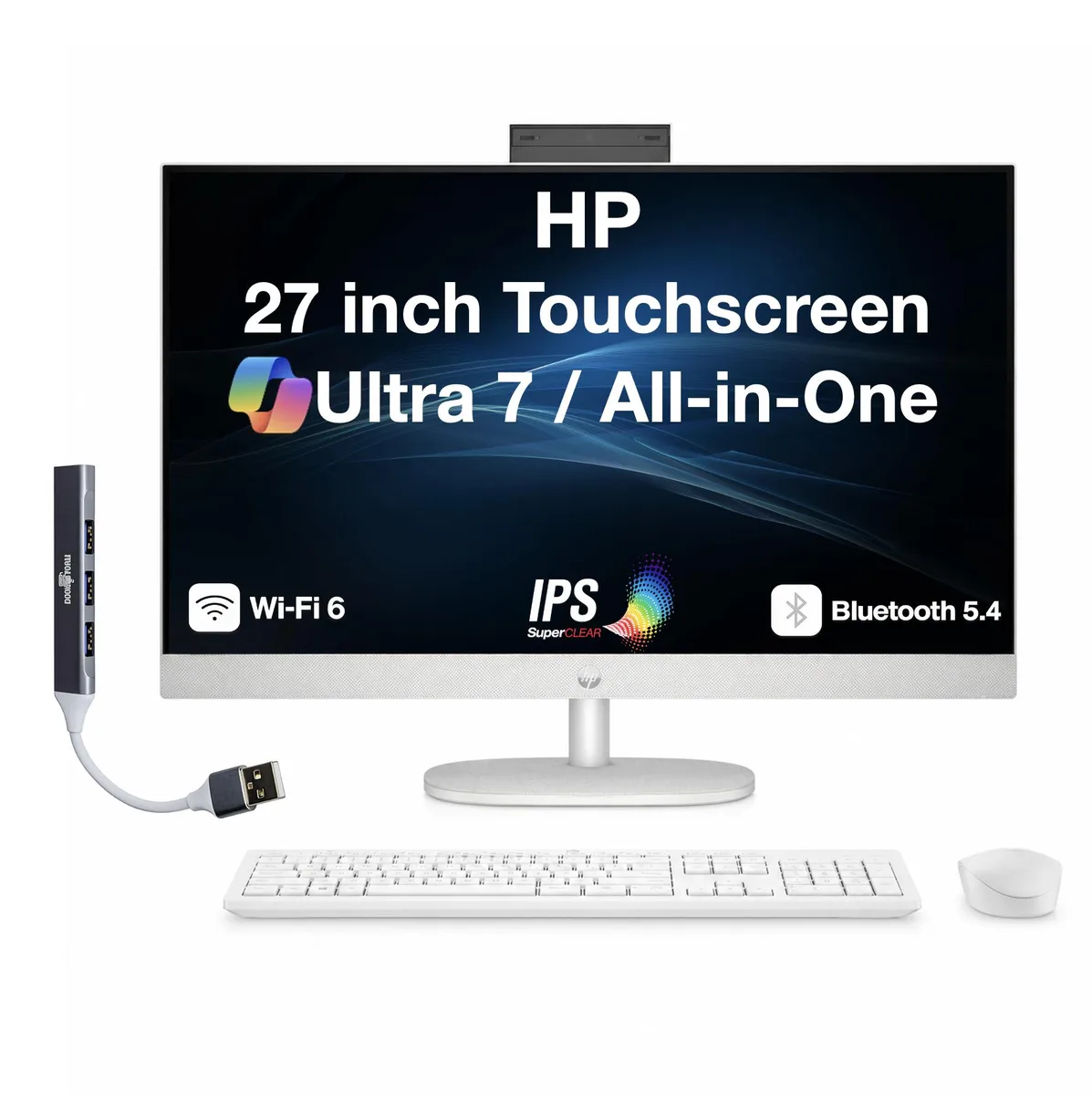 HP HP 27 All-in-One PC Intel Core Ultra 7 255U 16GB DDR5 8TB NVMe 27" Touchscreen Windows 11 Home Shell White — صورة المنتج