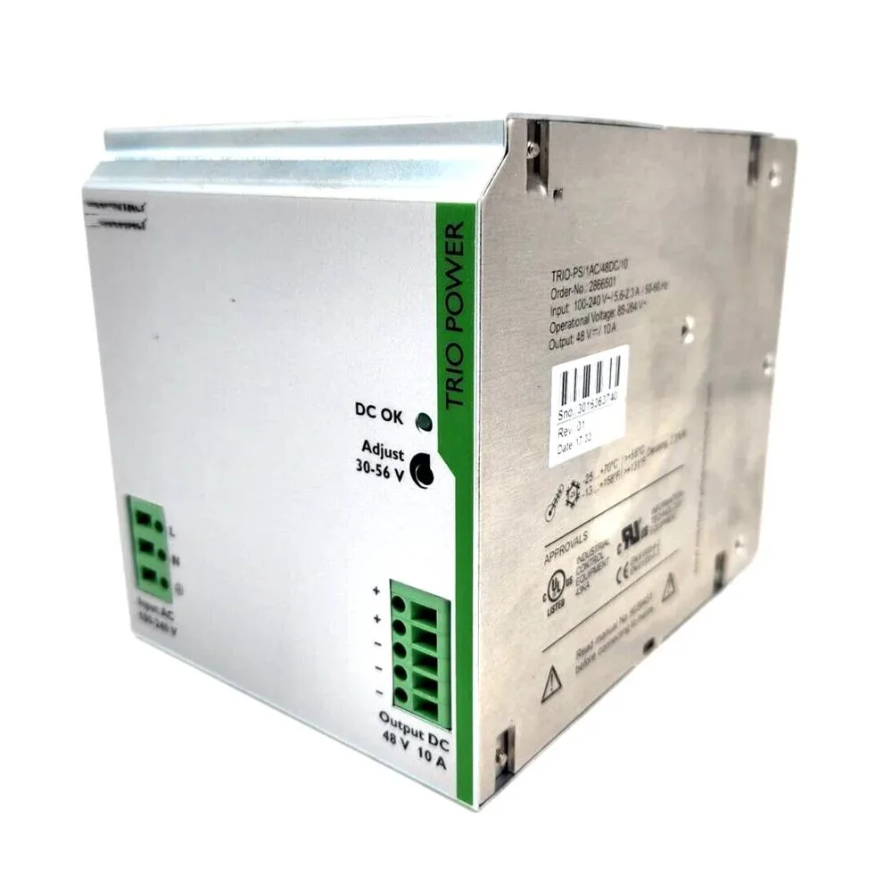 Rectangular metal ATX power supply unit with ventilation grill