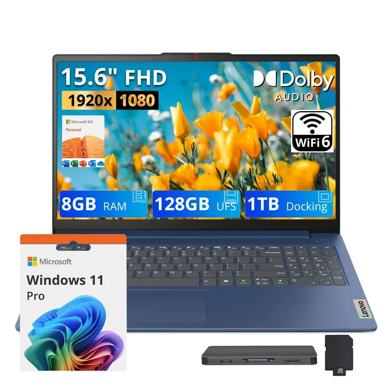 Lenovo Lenovo IdeaPad Slim 3 15.6" FHD Business Laptop Intel N150 8GB 128GB+1TB Docking Set Blue — product photo
