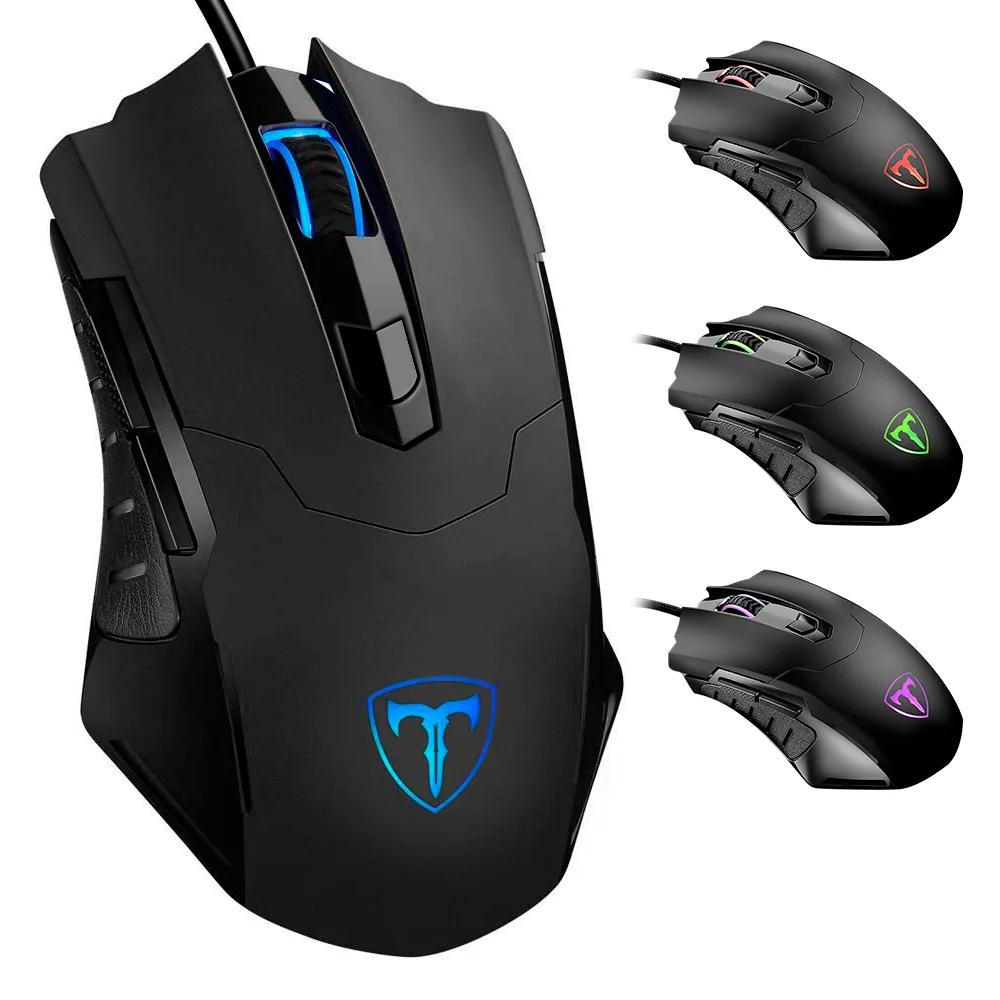 Black right-handed wired gaming mouse with multicolor backlight, six buttons, scroll wheel, 1.8 m cable