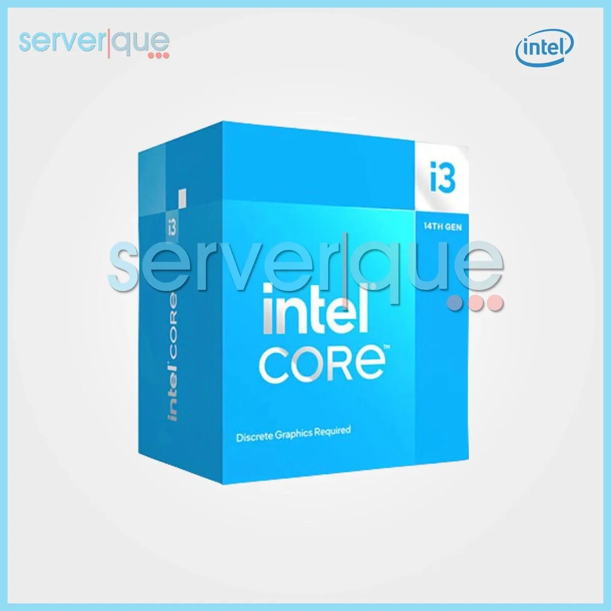 Intel Core i3-14100F desktop processor in metallic silver with gold contact pads