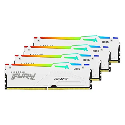 Kingston Technology Corp. Kingston Technology Corp. 64GB DDR5-5600 CL40 desktop RAM 4-module kit FURY Beast White RGB — photo du produit