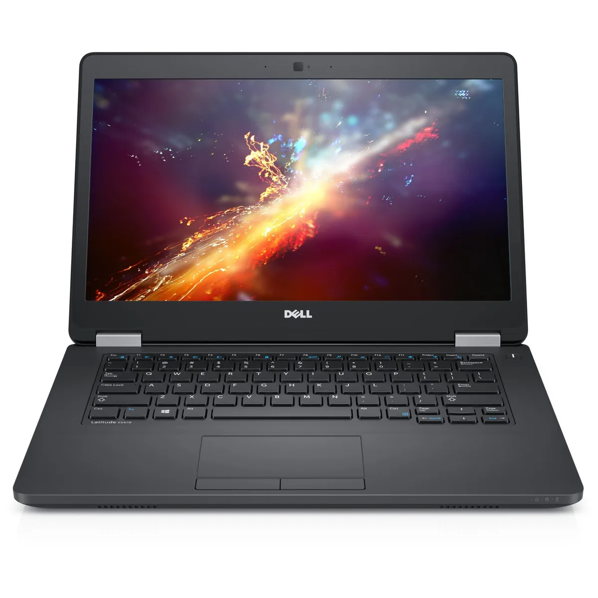 Black 14 inch Latitude E5470 laptop with matte non-touch display and compact charger