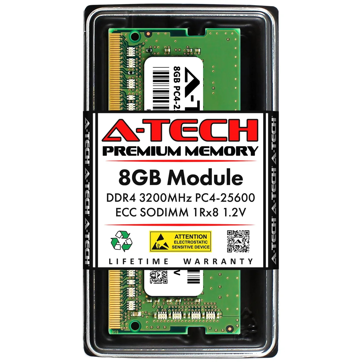 A-Tech A-Tech 8GB DDR4 3200MHz ECC SODIMM CL22 1.2V 260-Pin Laptop RAM — photo du produit
