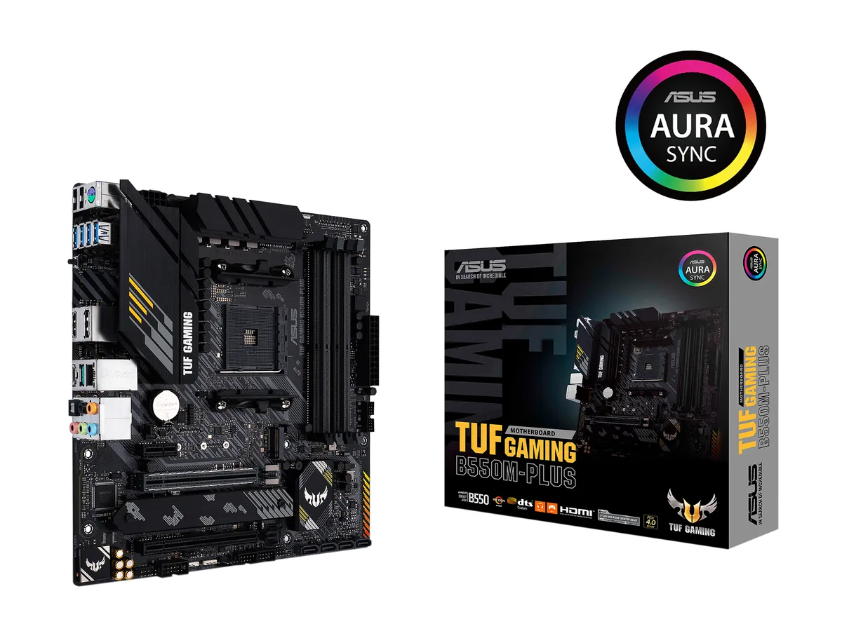 Green Micro-ATX board with grey heatsinks and yellow accents