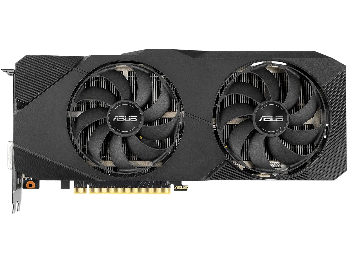 Black dual-fan graphics card with silver shroud and backplate