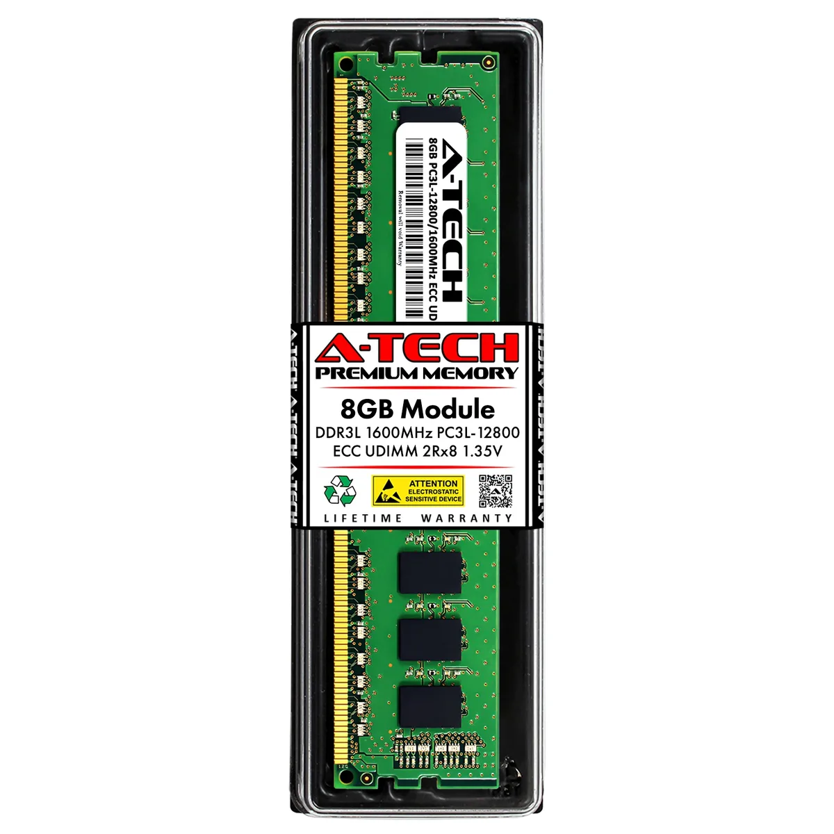 A-Tech A-Tech 8GB 2Rx8 PC3L-12800E DDR3/DDR3L 1600MHz ECC UDIMM 1.35V 240-Pin Server RAM — 商品写真