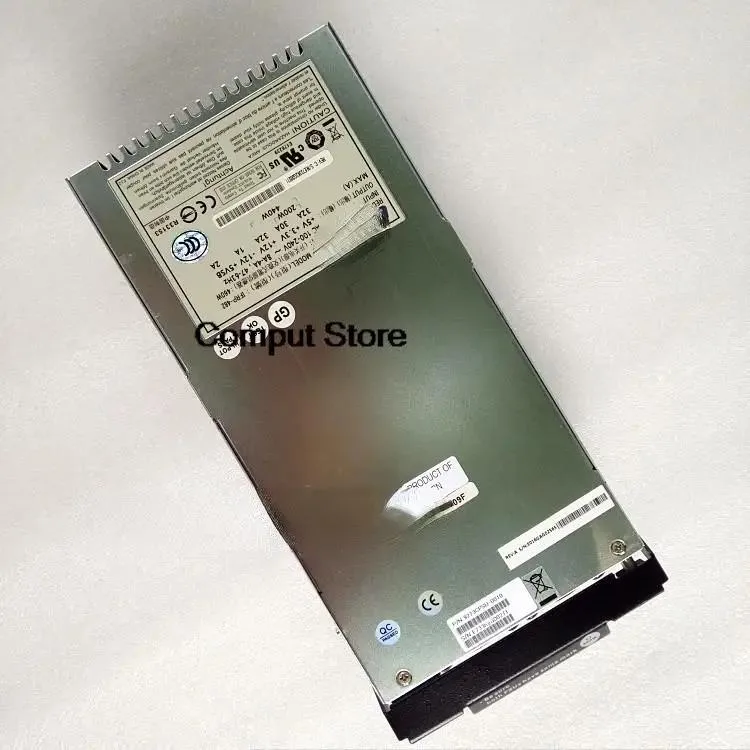 Rectangular ATX power supply unit with metal casing and rear fan grille