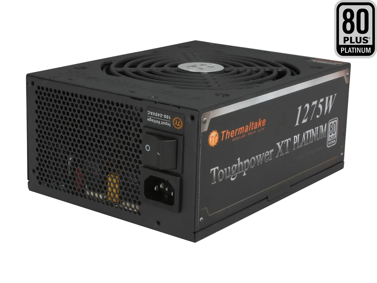 Rectangular black modular ATX power supply with single fan and cable connectors