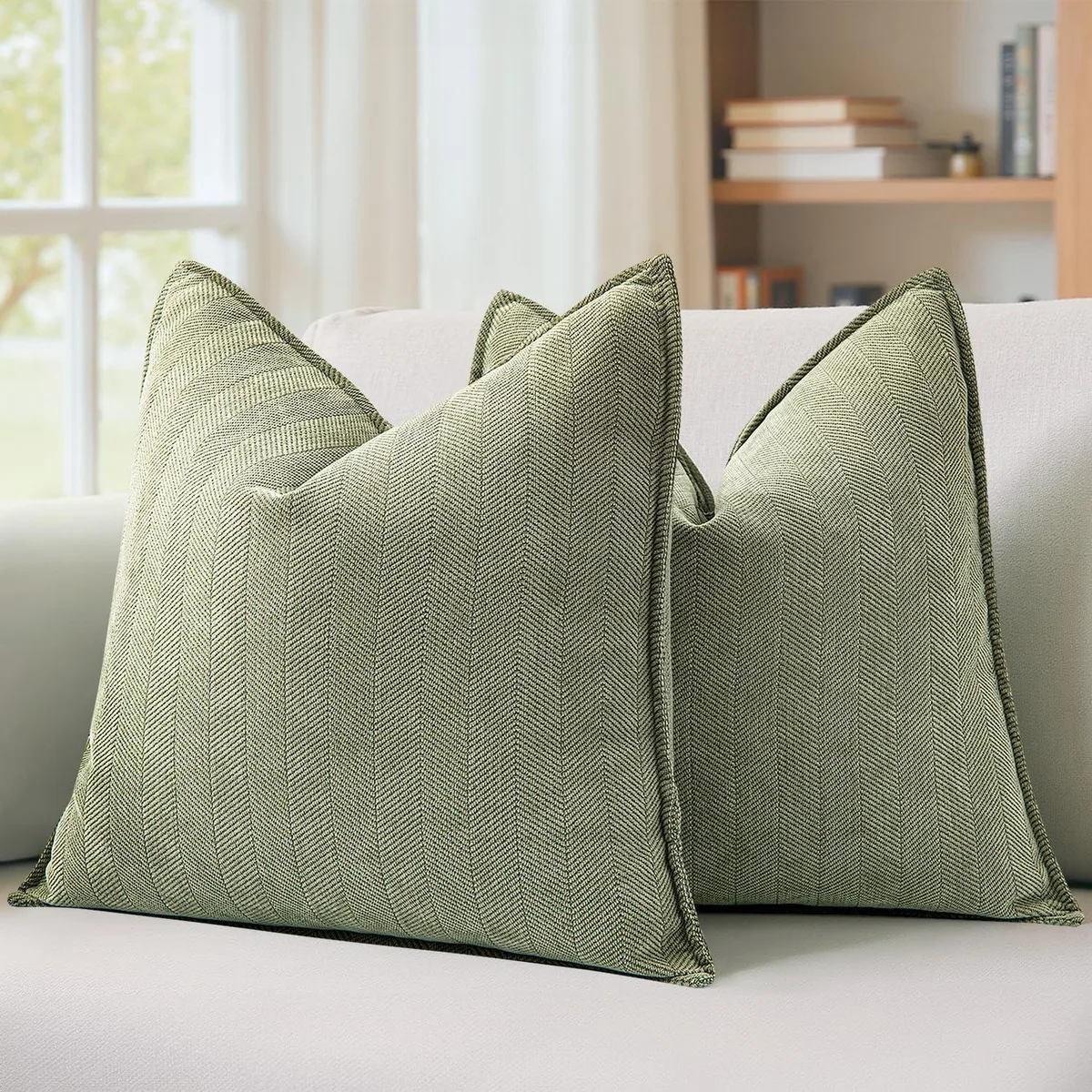  MIULEE Chenille Pillow Covers 20x20 Inch Sage Green 2 Pack — 商品照片