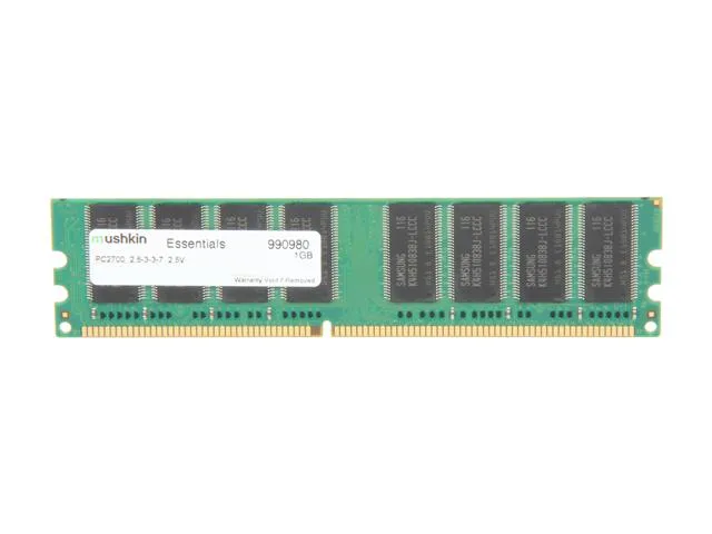 Green rectangular circuit board with black memory chips and gold edge connectors