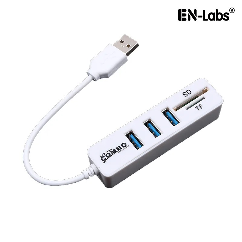 EN-Labs EN-Labs U2HUB3PSDCR 3 Port USB 2.0 Hub SD/TF Card Reader White — foto del prodotto