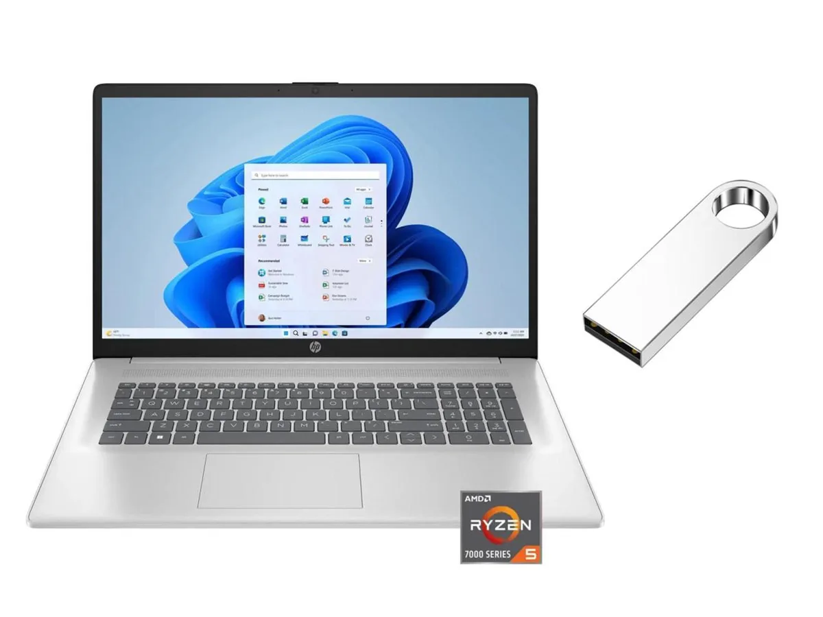 Silver 17.3 inch laptop with flat non-touch display and standard clamshell form factor