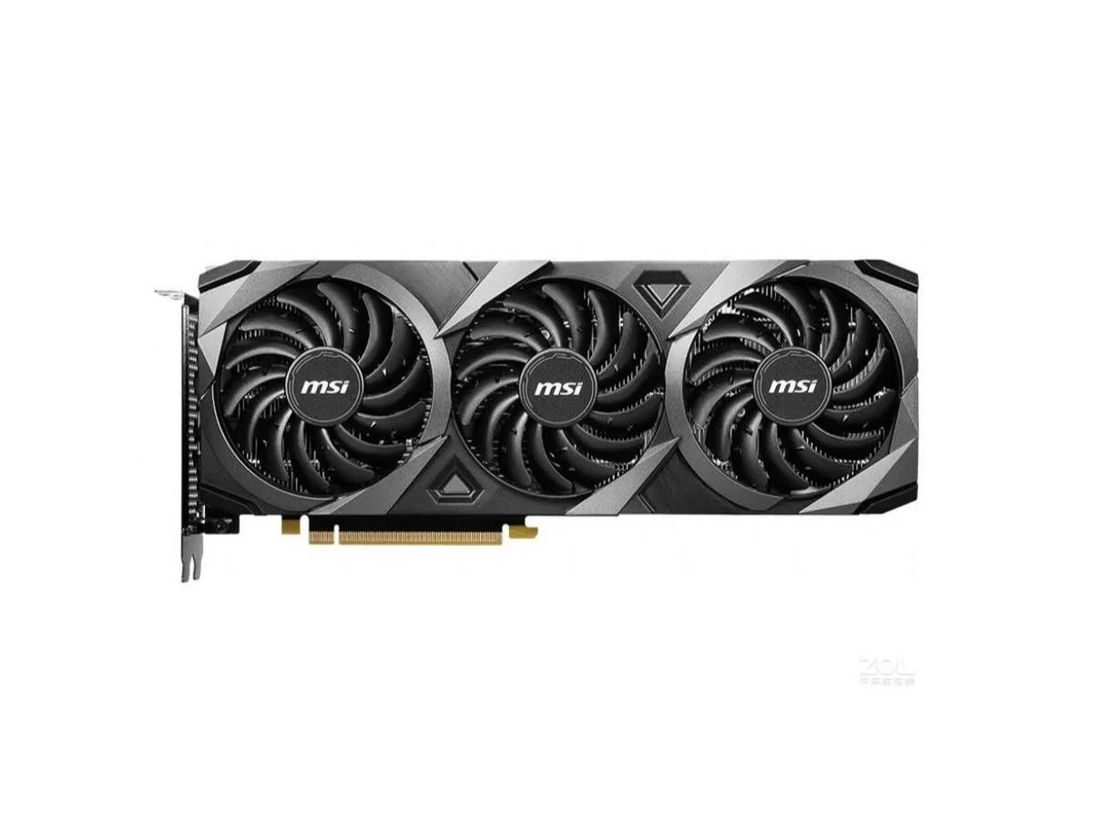 Triple-fan graphics card with silver shroud and black backplate