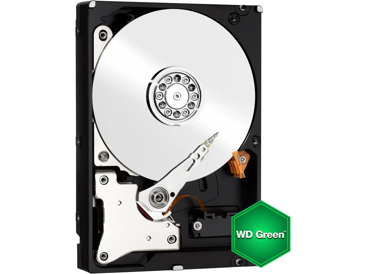 Silver 3.5 inch bare hard drive with green label