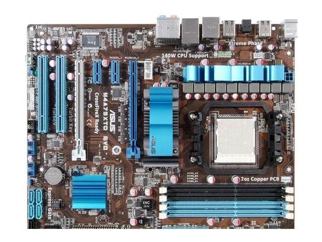 ATX motherboard with black PCB and silver heatsinks