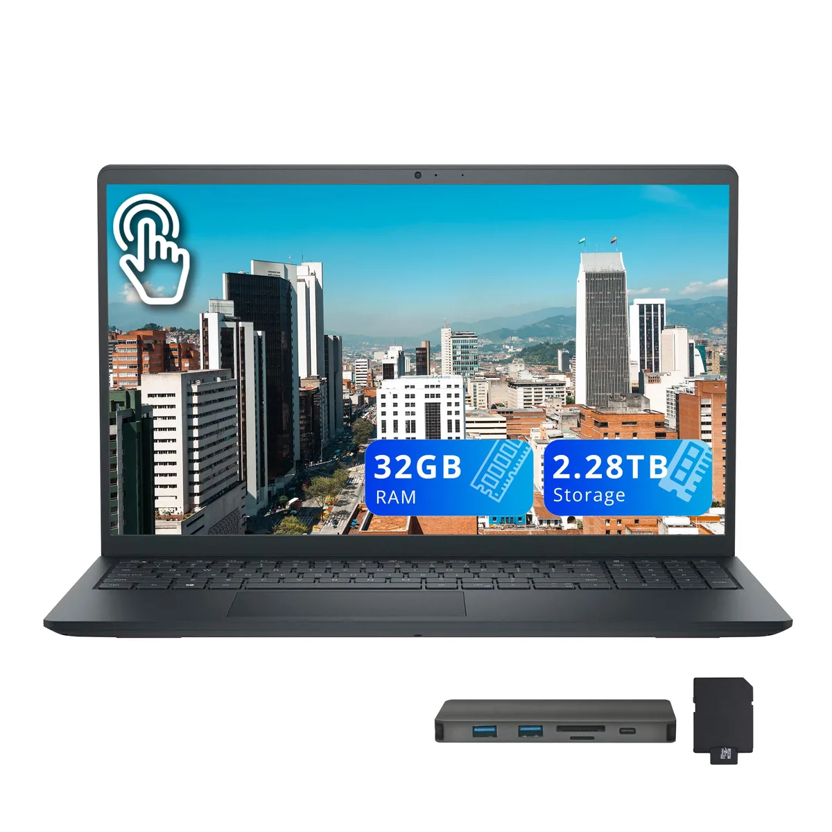 DELL DELL 15.6" FHD Touchscreen Business Laptop i7-1355U 32GB 2TB + 288GB Docking Station Set Black — tuotekuva