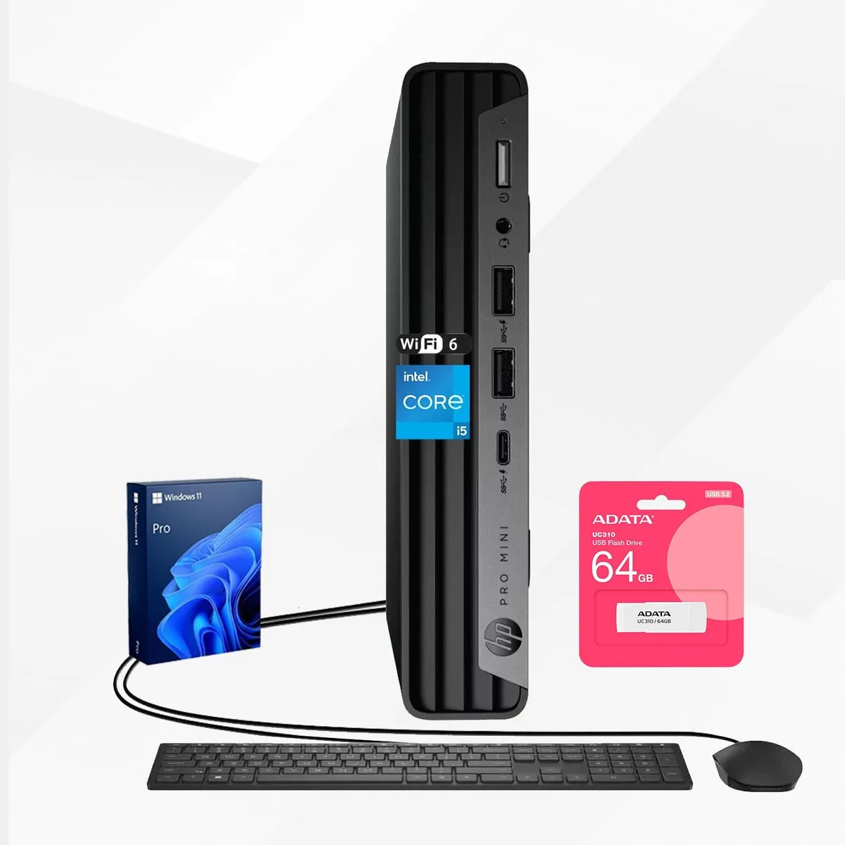 HP HP ProDesk 400 G9 Mini i5-14500T 32GB DDR5 1TB SSD Windows 11 Pro 64GB Flash Drive Bundle — product photo