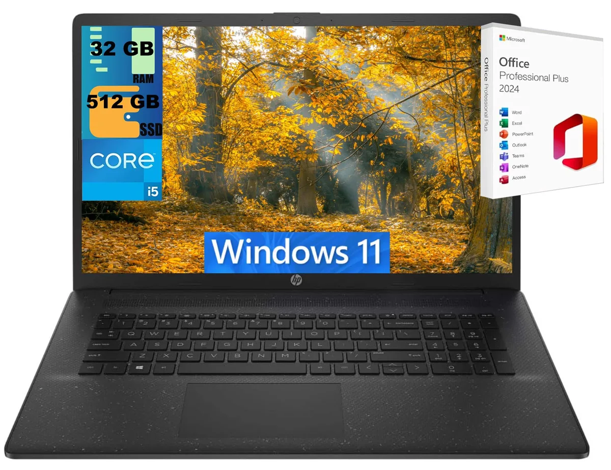 HP HP 17 laptop, Core i5-1334U 10-core, 32GB DDR4, 512GB PCIe SSD, 17.3" HD+ 1600x900, Windows 11 — photo du produit