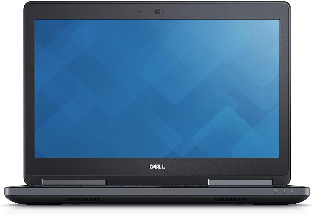 Silver Dell Precision 7550 laptop closed showing 15.5 inch FHD screen and keyboard deck
