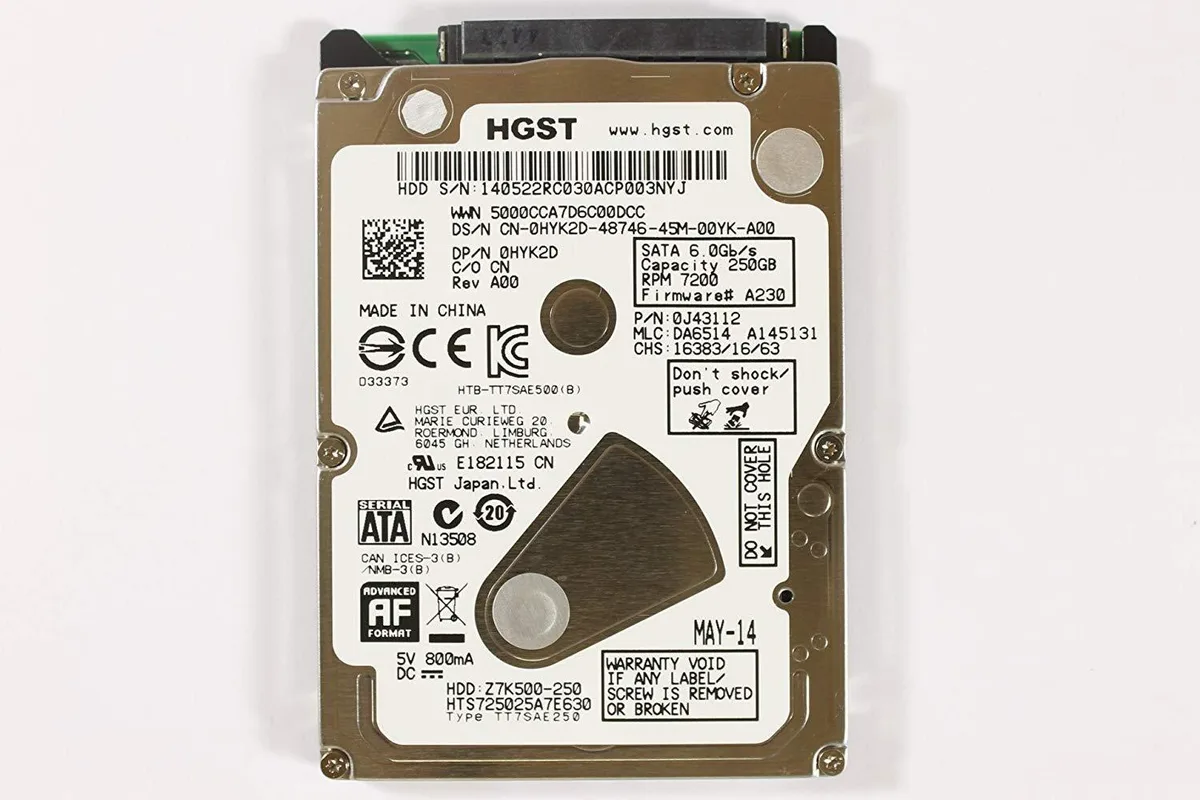 HGST HGST Travelstar Z7K500 HTS725025A7E630 250 GB 2.5" laptop hard drive 7200 rpm 32 MB cache — product photo