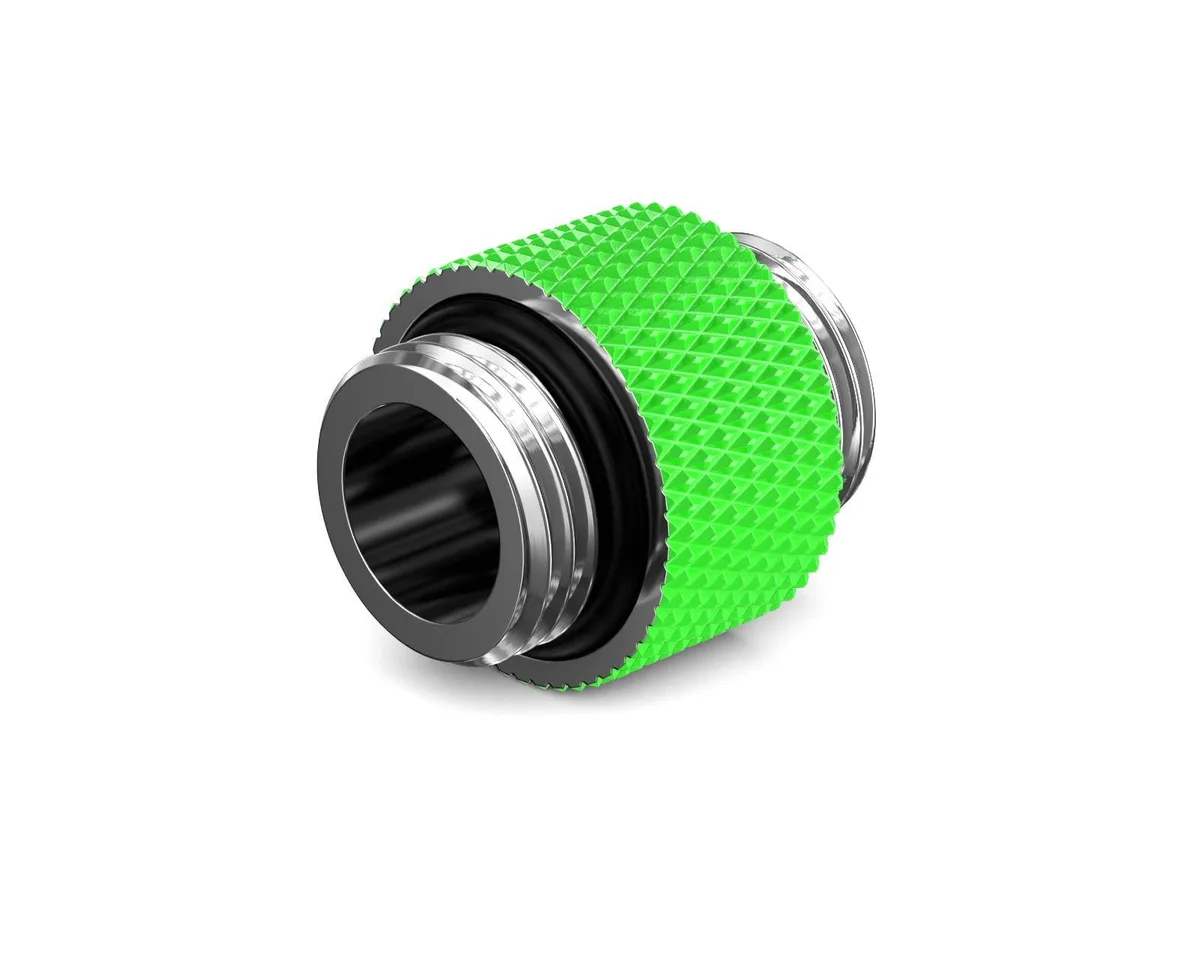 PrimoChill PrimoChill Dual Male G1/4 Straight Coupler SX UV Green diy cooling — product photo