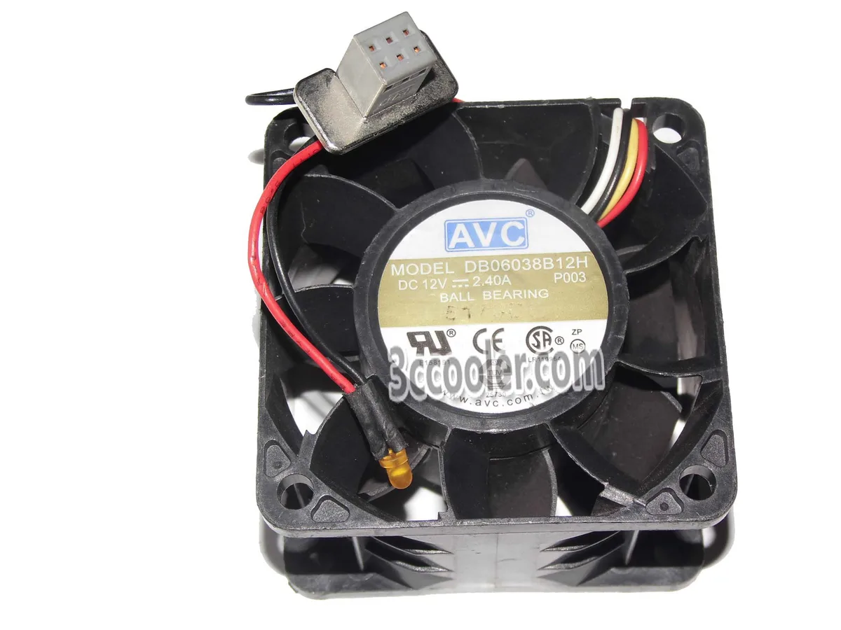 Black 60mm square fan with red LED, 38mm thick, 4-pin connector
