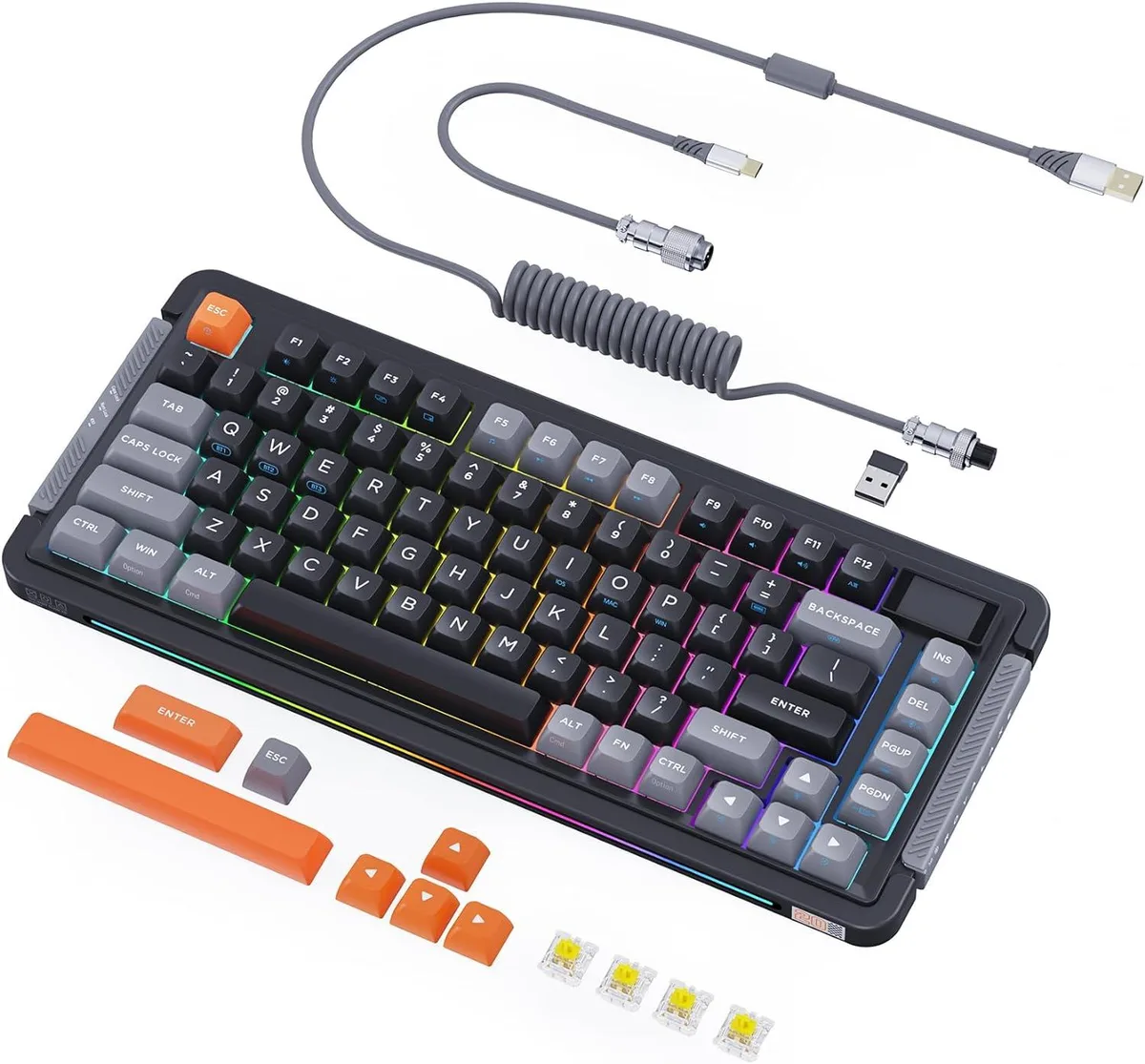 Charcoal gray 81-key wireless mechanical keyboard with 1.14" TFT LCD and RGB light strip