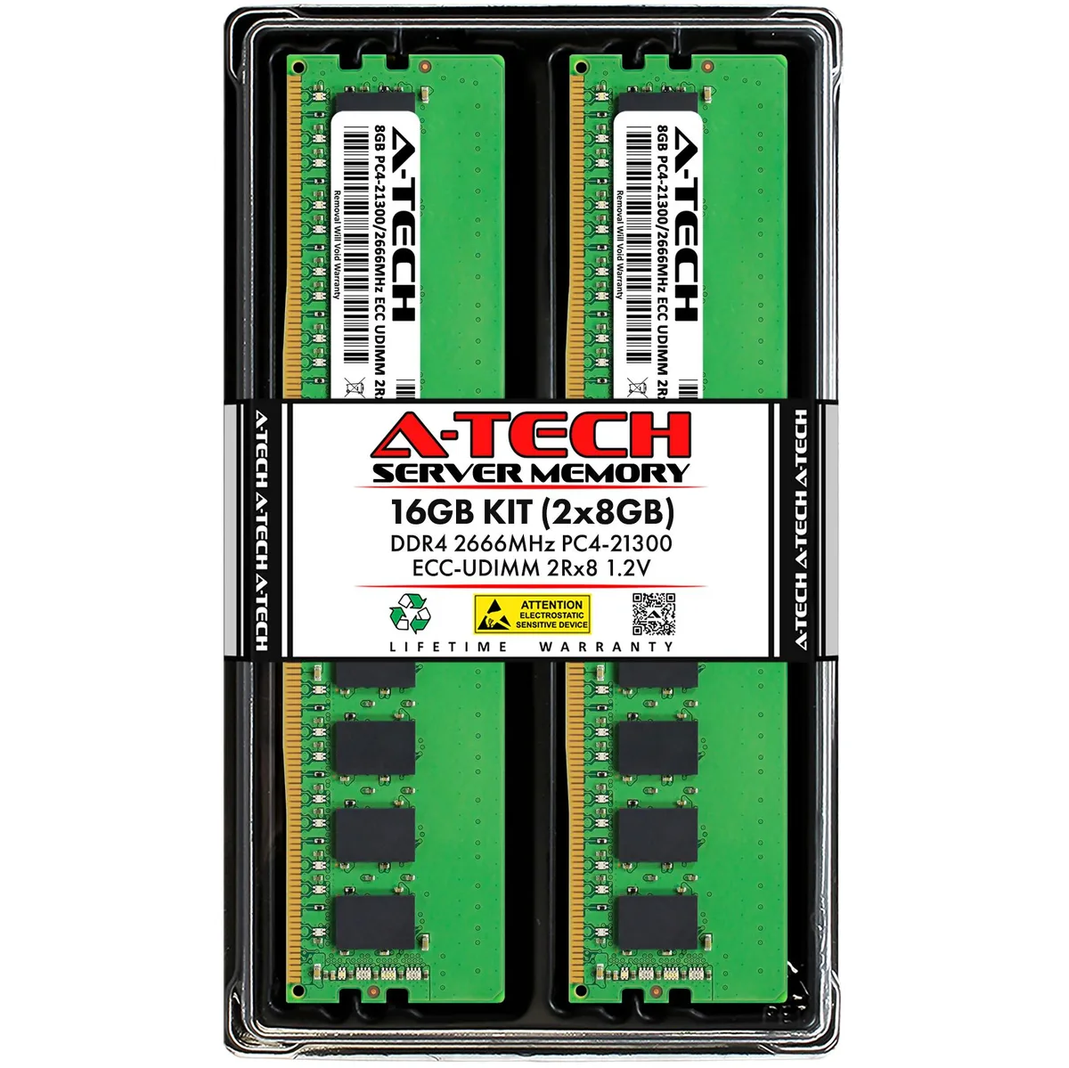 A-Tech A-Tech 16GB 2Rx8 DDR4 2666 ECC UDIMM 1.2V 288-Pin Kit — produktbild