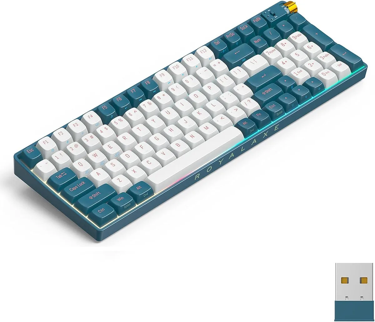 BFKK BFKK 98-Key Wireless Mechanical Gaming Keyboard Hot-Swappable Tri-Mode PBT TTC Gold Pink V2 Whale Blue — fotografia produktu