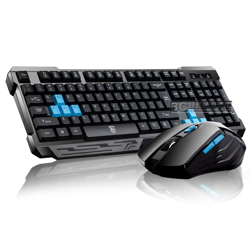 Corn Electronics Corn Electronics Gaming Keyboard &amp; Mouse Combo Black Blue 2.4GHz Wireless 104 Keys 2400 DPI Waterproof — product photo