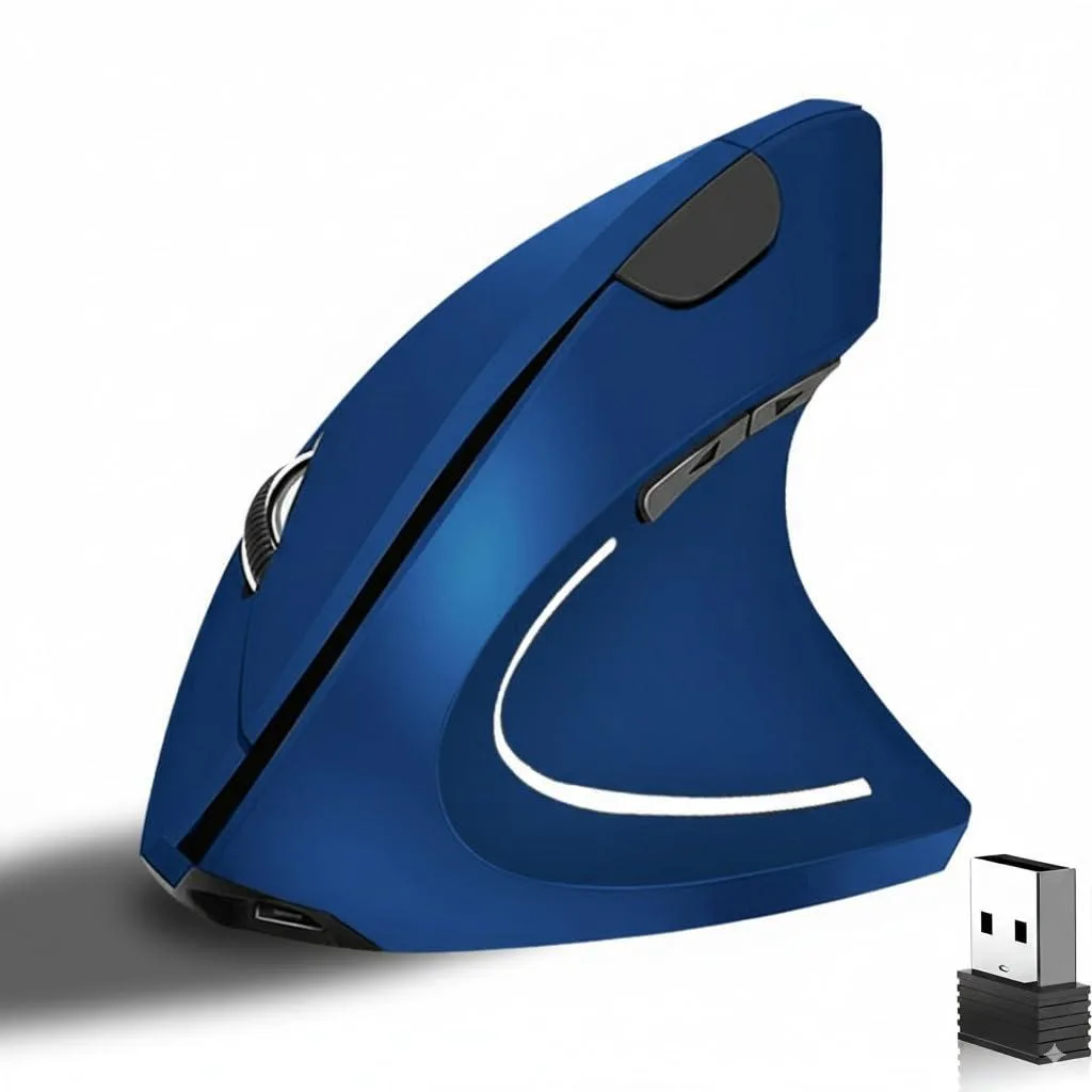 tlkawzy Ergonomic Vertical Wireless Gaming Mouse Blue 800/1200/1600 DPI 5 Buttons — 商品写真