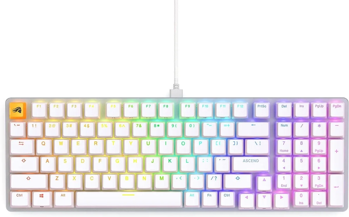 White 96% low-profile gaming keyboard with linear switches