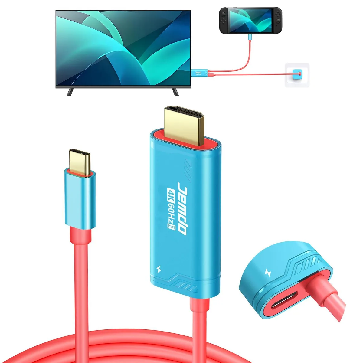  JEMDO USB-C to HDMI 2.0 cable 4K 60 Hz 18 Gbps 100 W PD 6.6 ft blue — product photo
