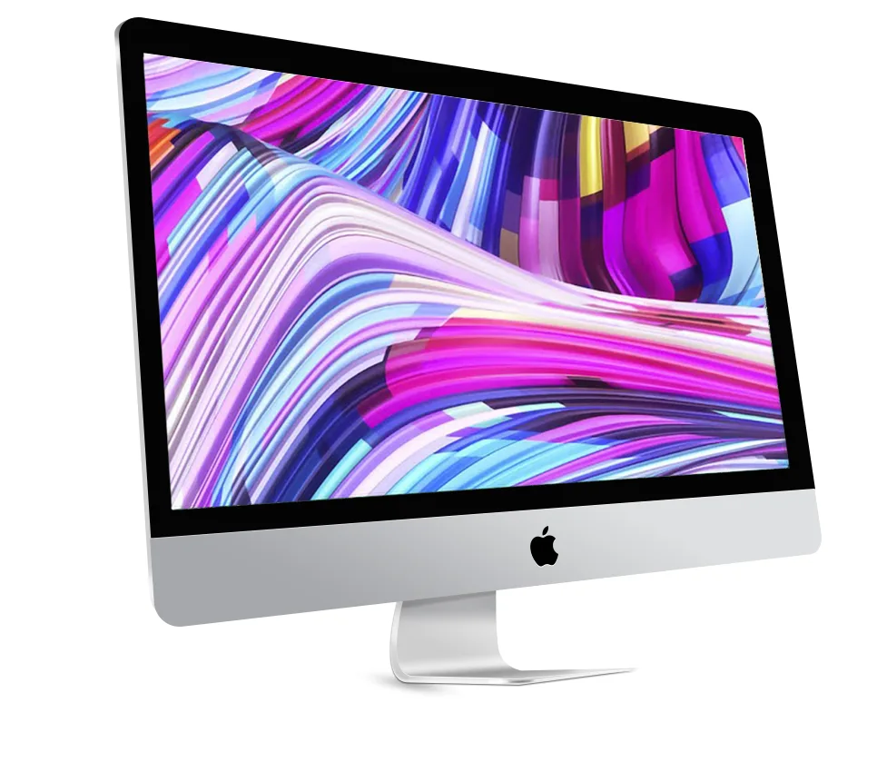 Silver 27-inch all-in-one desktop with tapered aluminium rear and Retina 5K display