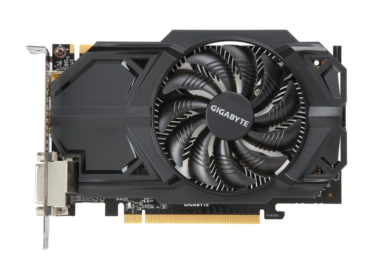 GIGABYTE GeForce GTX 950 graphics card with single fan cooler and metal backplate