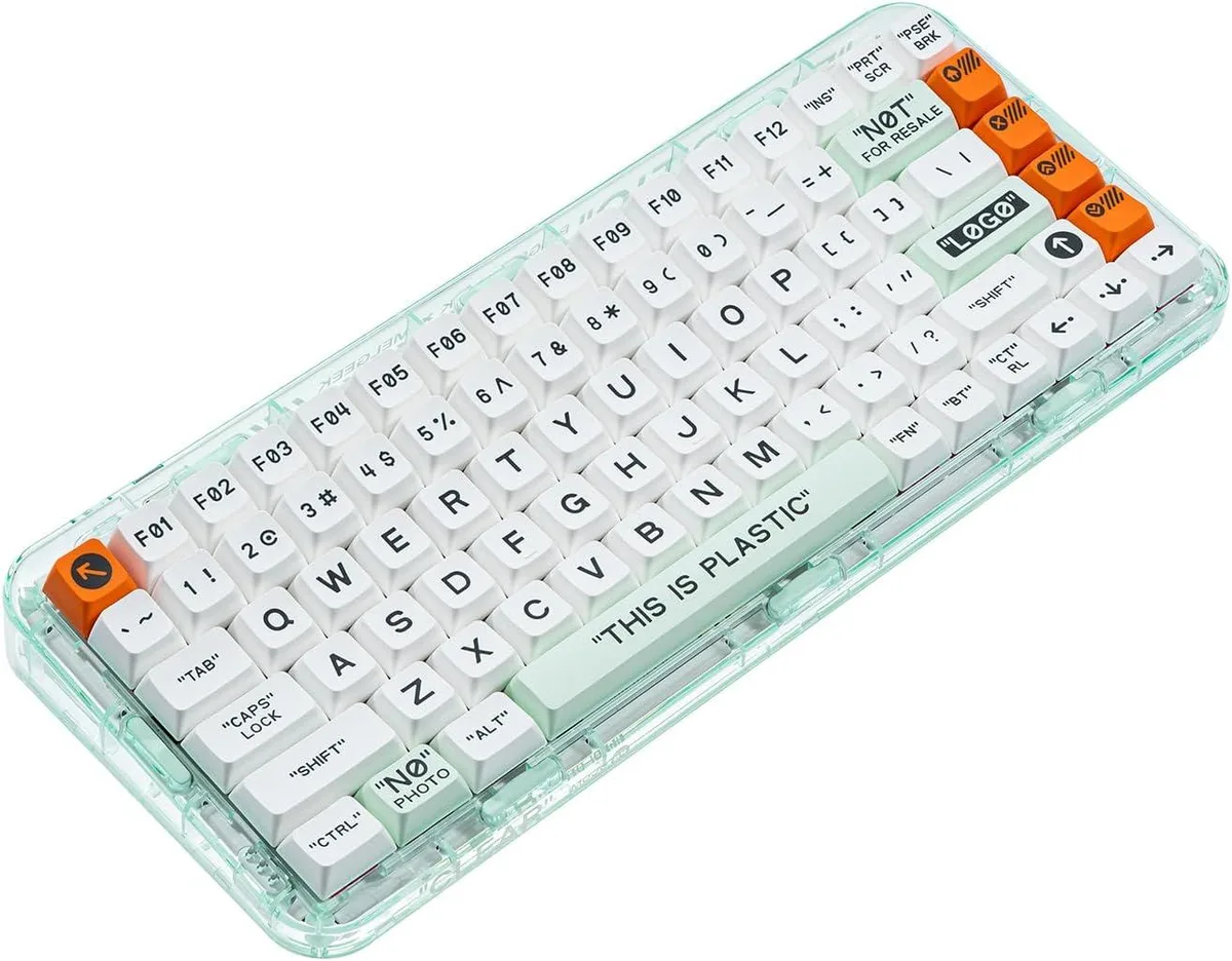 Transparent plastic 75% mechanical keyboard with 84 keys and rainbow LED backlighting