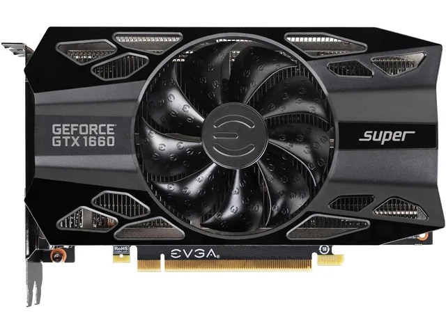 EVGA GeForce GTX 1660 SUPER graphics card, black single-fan cooler, PCIe 3.0 x16, HDMI DisplayPort DVI outputs