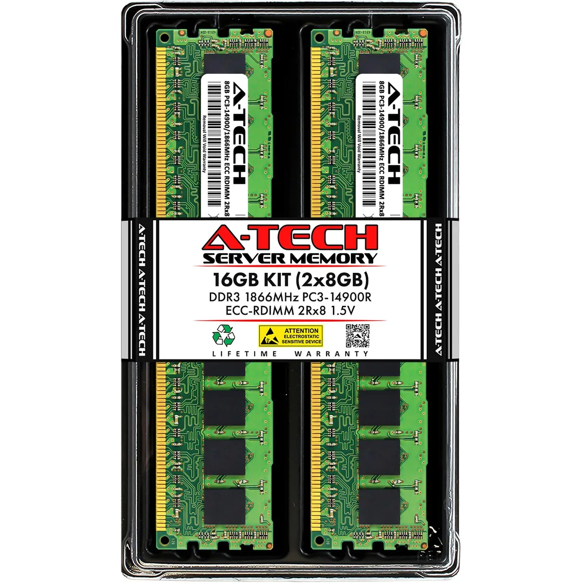 A-Tech A-Tech 16GB (2x8GB) DDR3 1866 ECC RDIMM 2Rx8 1.5V 240-Pin Server RAM — photo du produit